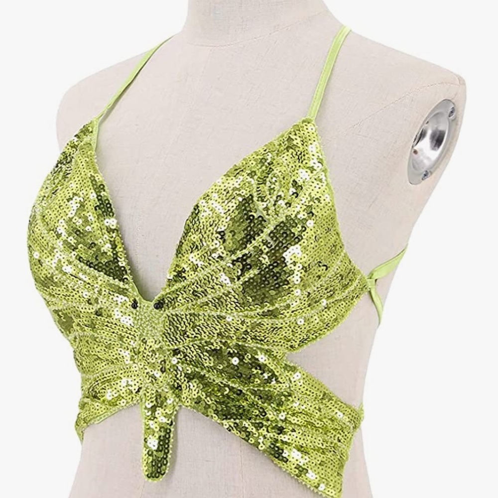 Butterfly sequin crop top